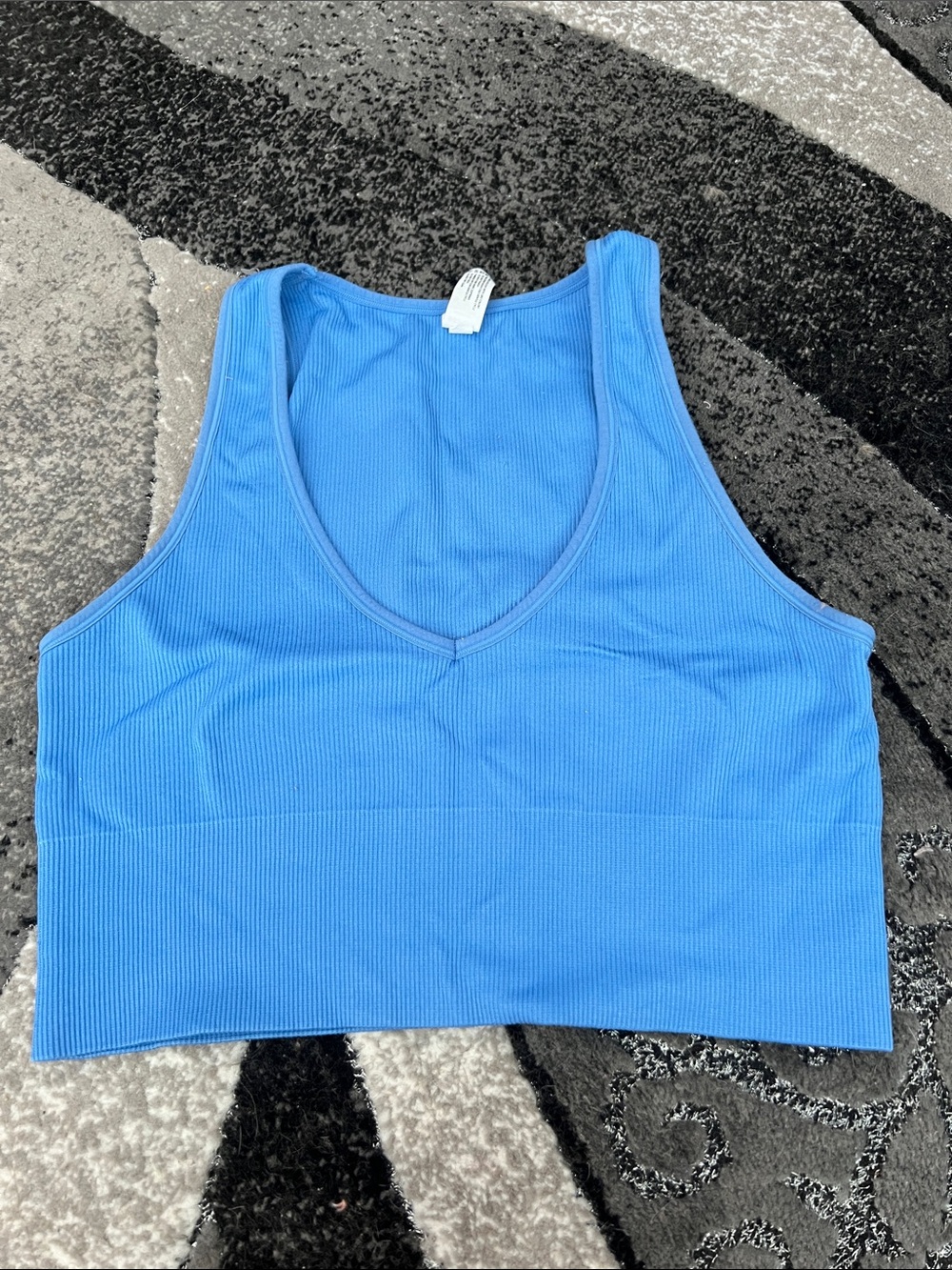 Blue Ribbed V-Neck Tank Crop Top - Women